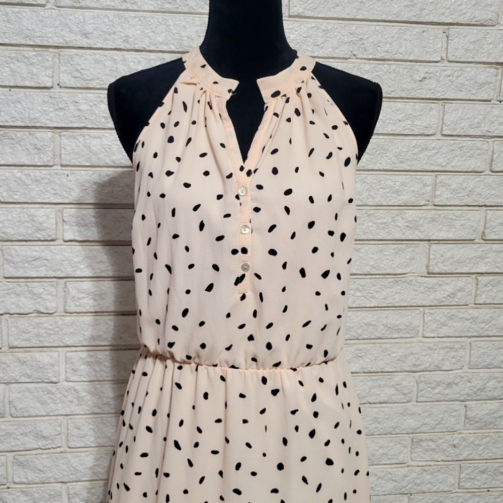 Mud Pie Teagan Blush & Black Polka Dot Sleeveless A Line Dress Sz Lg NWT